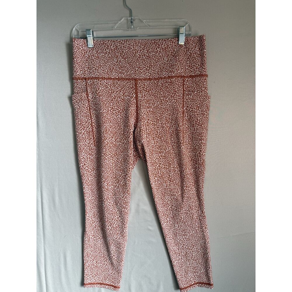 Athleta Salutation Stash Tight Leggings L Orange Print Cropped Yoga